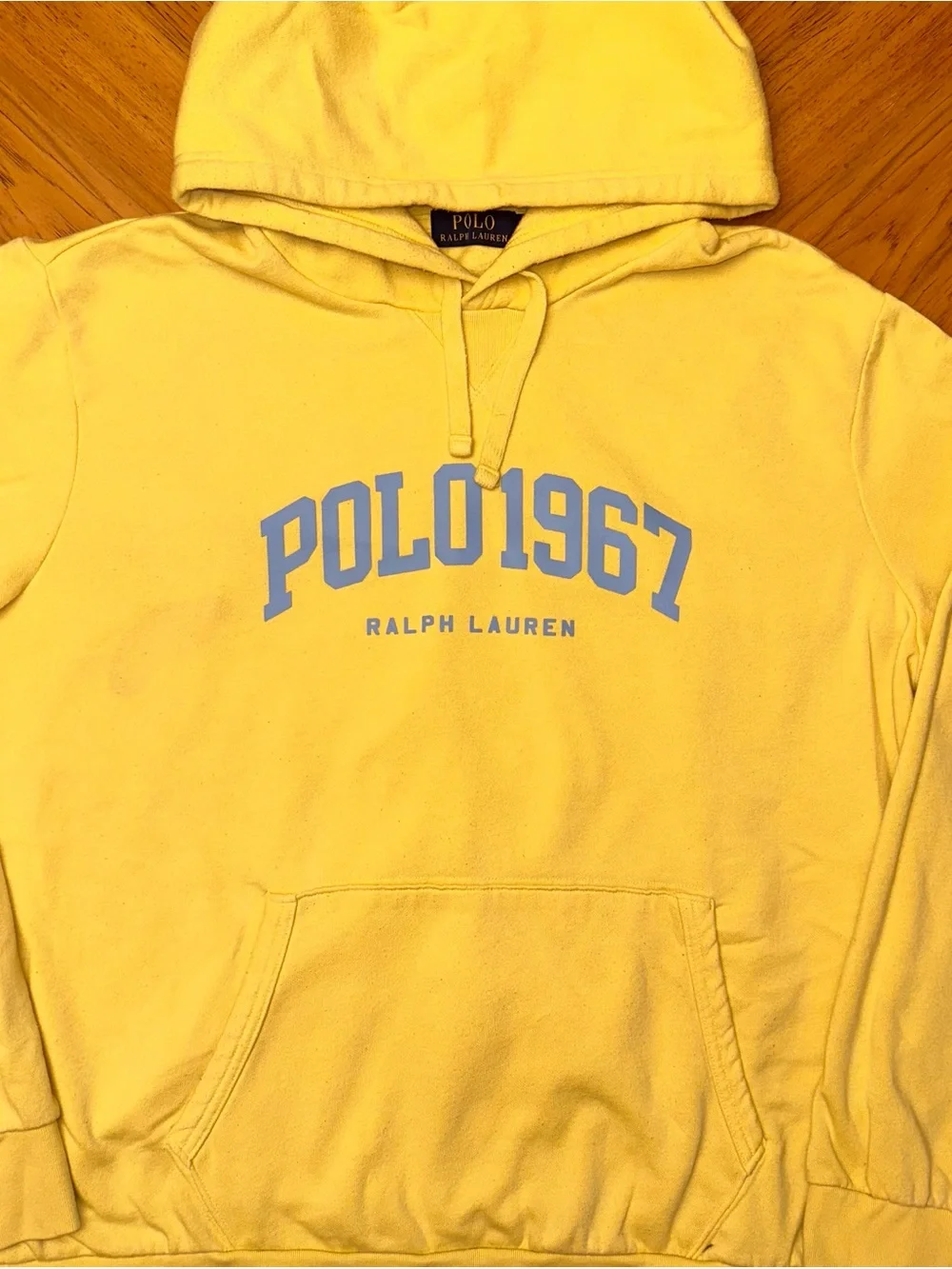 Polo Ralph Lauren Hoodie Mens Size XL Yellow 1967 Drawstring Cotton Blend